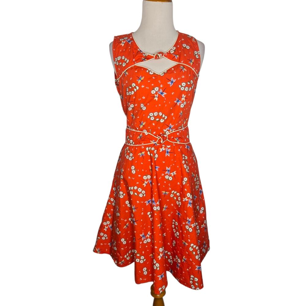 Trollied Dolly Womens Retro Twee Summer Dress Novelty Cut Out Daisy Red Medium